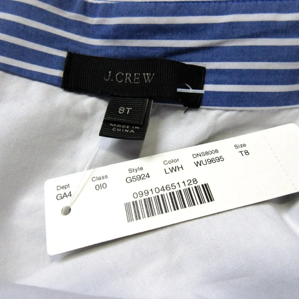 NWT J.Crew Tiered Maxi in Lagoon White Stripes Tie Waist Cotton Sun Dress 8T